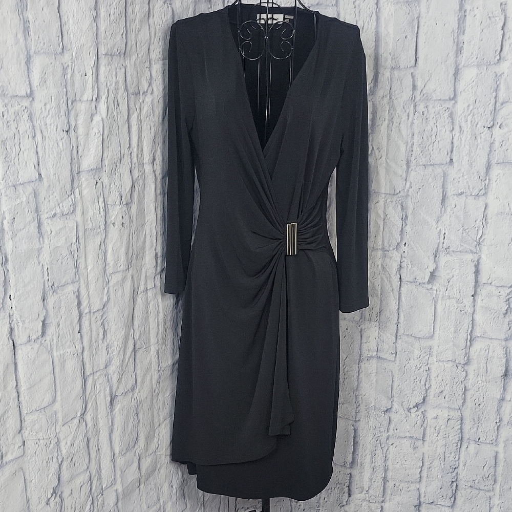 Calvin Klein Black Draped Twist‎ Front Dress Size 6